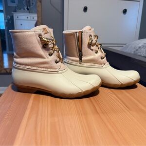 Sperry Cream and Shimmer Pink Duck Boots